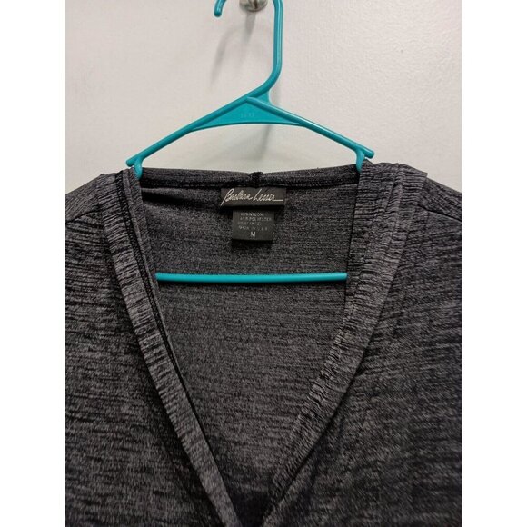 Barbara Lesser Womens Hooded Sleeveless Cardigan Medium Gray Heather Slinky Vest - Picture 2 of 8